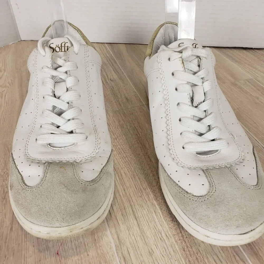 Sofft Regina Ladies White With Gold Trim Tennis Shoes Size 8M